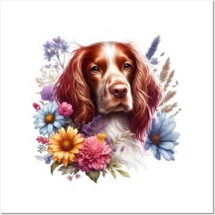 A sussex spaniel decorated with beautiful colorful flowers. Posters and Art